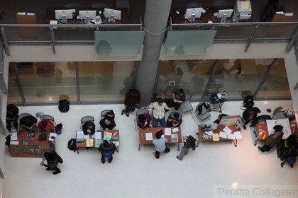 Overhead view of students in the Atrium
