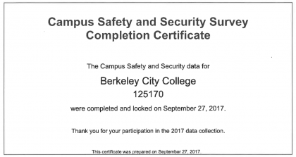 BCC Safety and Security Survey Completion Certificate